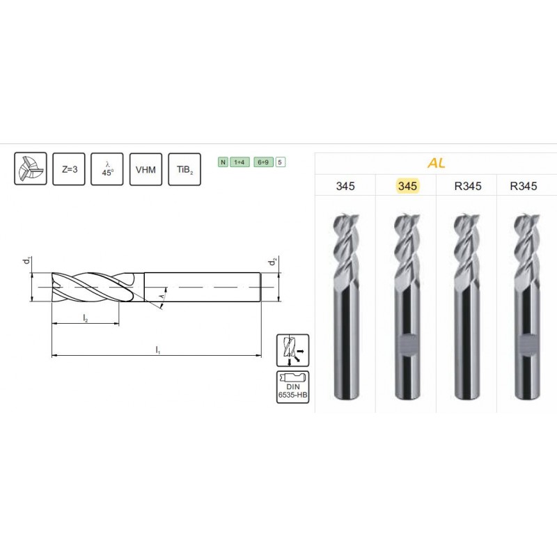 FREZ TRZPIENIOWY WEGLIK FI 16,0  36/92 Z3 HB16 VHM TIB2 AL 345 FANAR (M9-34B700-0160-B)