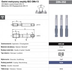 Komplet gwintowników ręcznych M5 NGMM/3-P DIN-352 HSSE-PM powłoka TICN HRC40 3 szt. FANAR  (A4-235D51-0050)