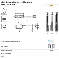 GWINTOWNIK UNC 1/4-20 DIN-352/3 (2B) HSS