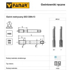 Komplet gwintowników ręcznych drobnozwojnych MF M9x1 NGMM/2 DIN-2181 HSS 2 szt. FANAR  (A1-220001-0093)