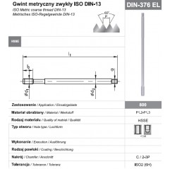 Gwintownik maszynowy wysokowydajny długi M12 DIN-376C Extra long HSSE 800 FANAR  (D2-121121-0120)