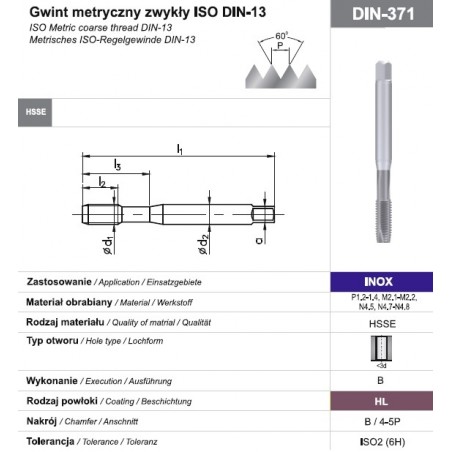 Gwintownik Maszynowy Wysokowydajny M8 DIN-371B HSSE-PM TICN FAN FANAR ...