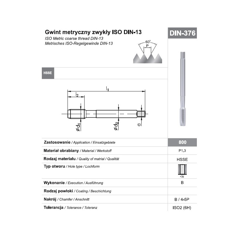 GWINTOWNIK M14x1 DIN-374B (6H) HSSE 800