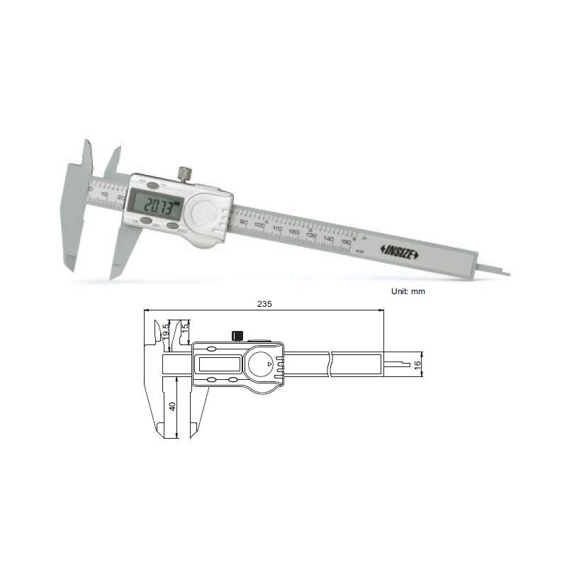 Suwmiarka elektroniczna MAUa niemagnetyczna ze śrubą zakres 0-150 mm / 0-6" szczęki 40 mm INSIZE  (1139-150)