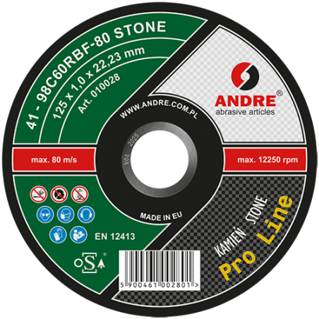 Tarcza prosta do cięcia T41 115×1×22,2 98C60RBF STONE PRO LINE ANDRE (010016)
