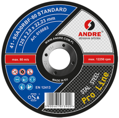 Tarcza płaska do cięcia T41 125×3×22,2 95A30RBF STANDARD PRO LINE ANDRE (020029)