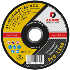 Tarcza prosta do cięcia T41 230×2×22,2 mm 95A36RBF INOX PRO LINE ANDRE (010052)