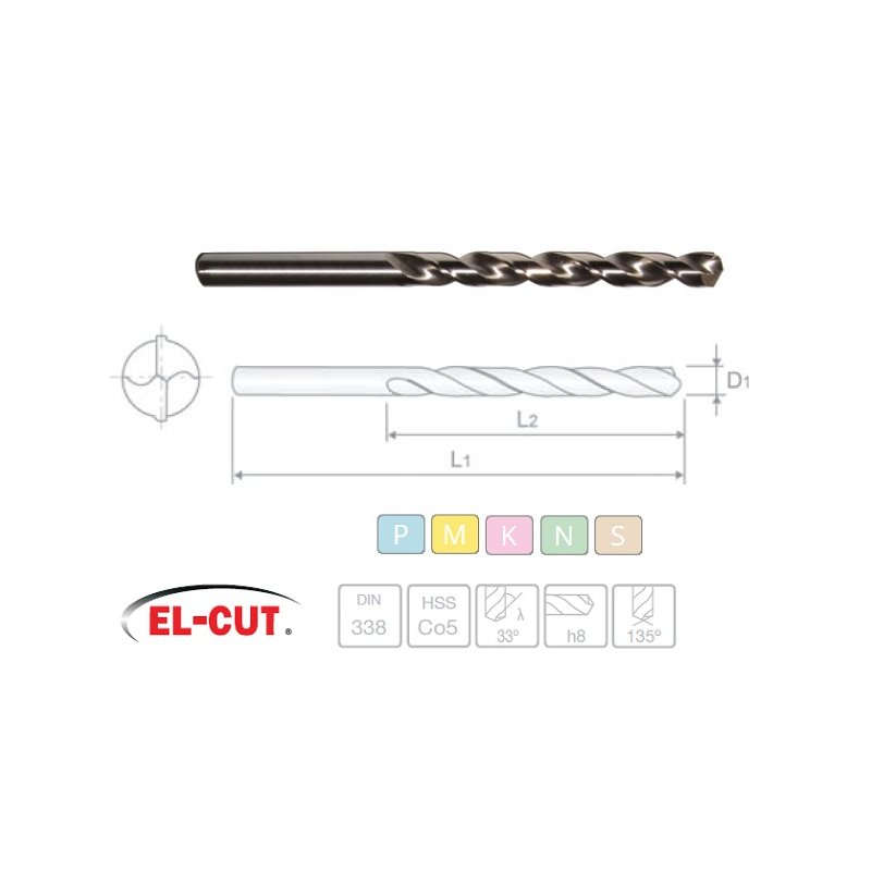 Wiertło NWKA FI 1,30 16/38MM HSSE SZL. INOX EL-CUT (C.1804013)