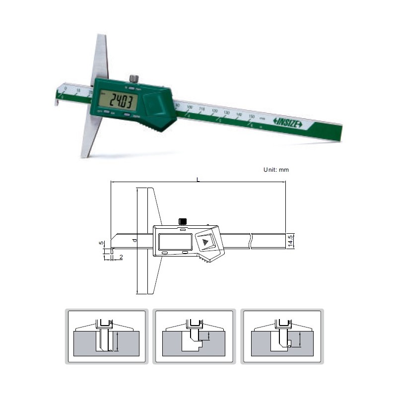 Głębokościomierz elektroniczny hakowy ze śrubą zakres 150 mm/6" INSIZE  (1142-150A)
