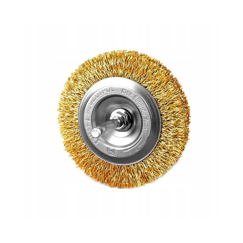 Szczotka tarczowa mosiężna FI 60 mm z trzpieniem 6 mm drut falowany SZCZOTPOL (006-AMW) Szczotka tarczowa mosiężna FI 60 mm z trzpieniem 6 mm drut falowany SZCZOTPOL (006-AMW)