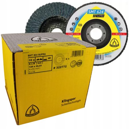 Opakowanie 10 sztuk x Ściernica listkowa talerzowa SMT 624 granulacja 40 125x22,23 mm INOX KLINGSPOR (322772)