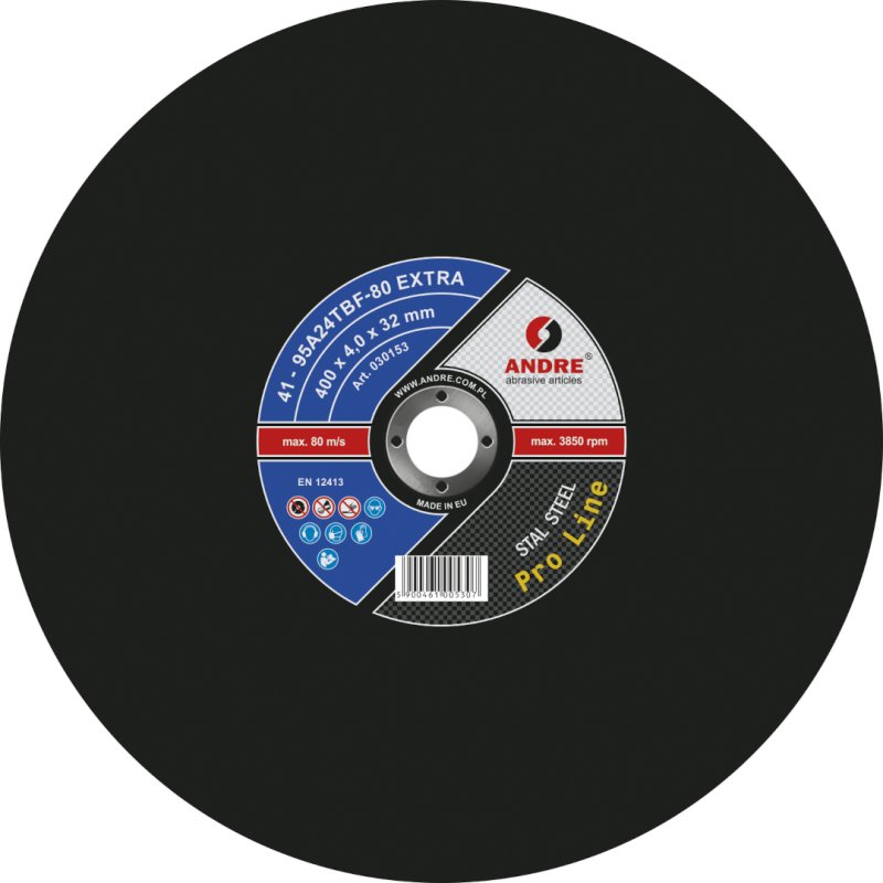 Tarcza płaska do cięcia T41 400×4×32 mm 95A24TBF EXTRA PRO LINE ANDRE (030153) Tarcza płaska do cięcia T41 400×4×32 mm 95A24TBF EXTRA PRO LINE ANDRE (030153)