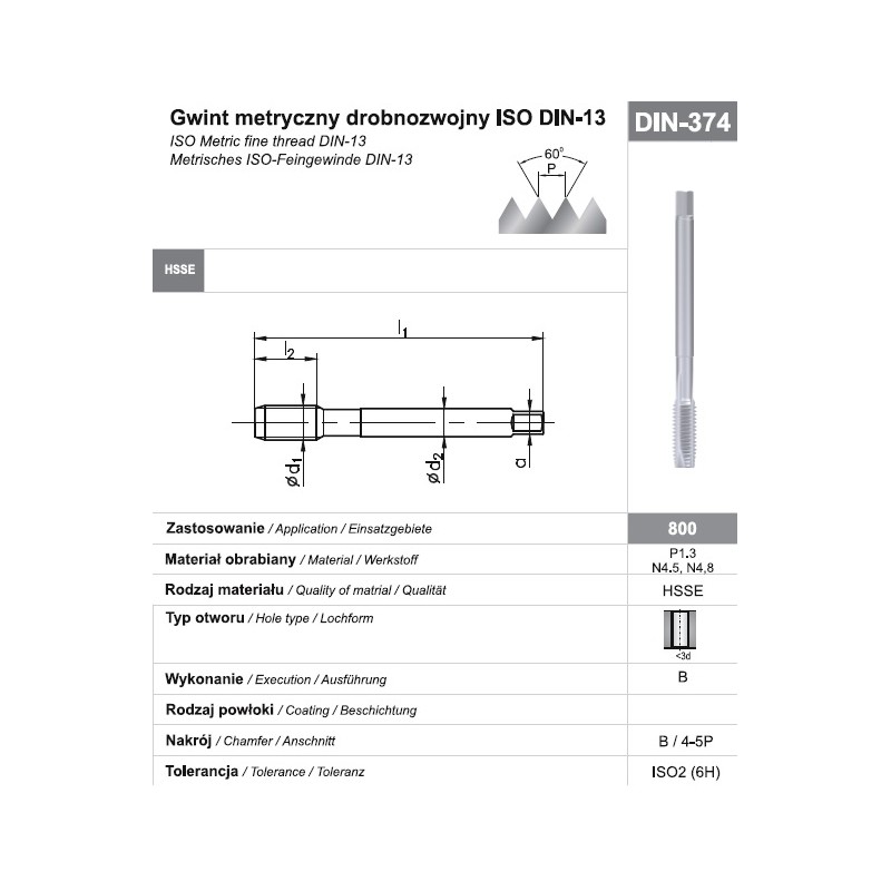 Gwintownik maszynowy wysokowydajny drobnozwojny MF M12x1,25 DIN-374B HSSE 800 FANAR (D2-111101-0124) Gwintownik maszynowy wysokowydajny drobnozwojny MF M12x1,25 DIN-374B HSSE 800 FANAR (D2-111101-0124)